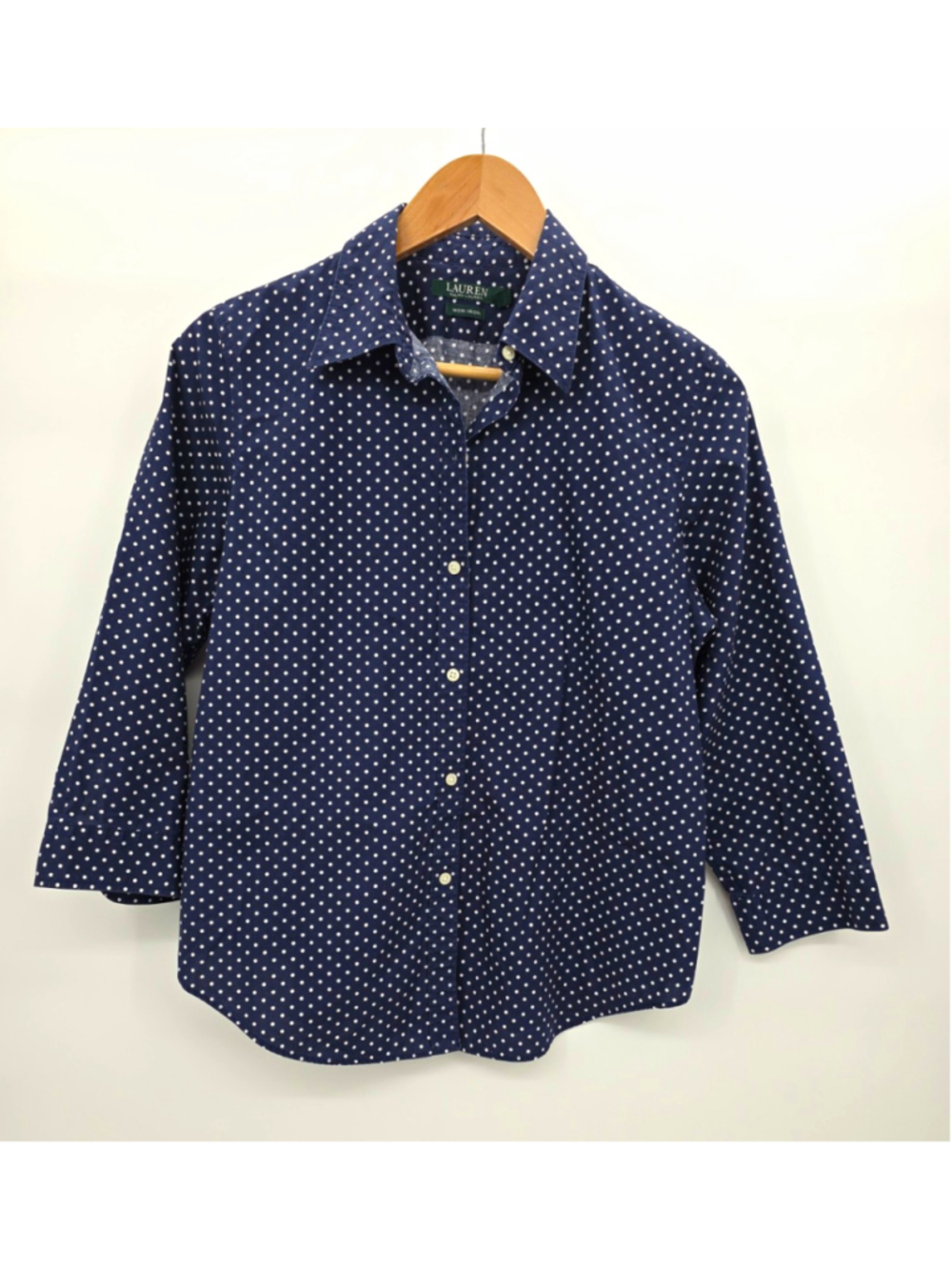 Lauren Ralph Lauren Women's PL Petite Large Polka Dot Shirt Preppy Old Money